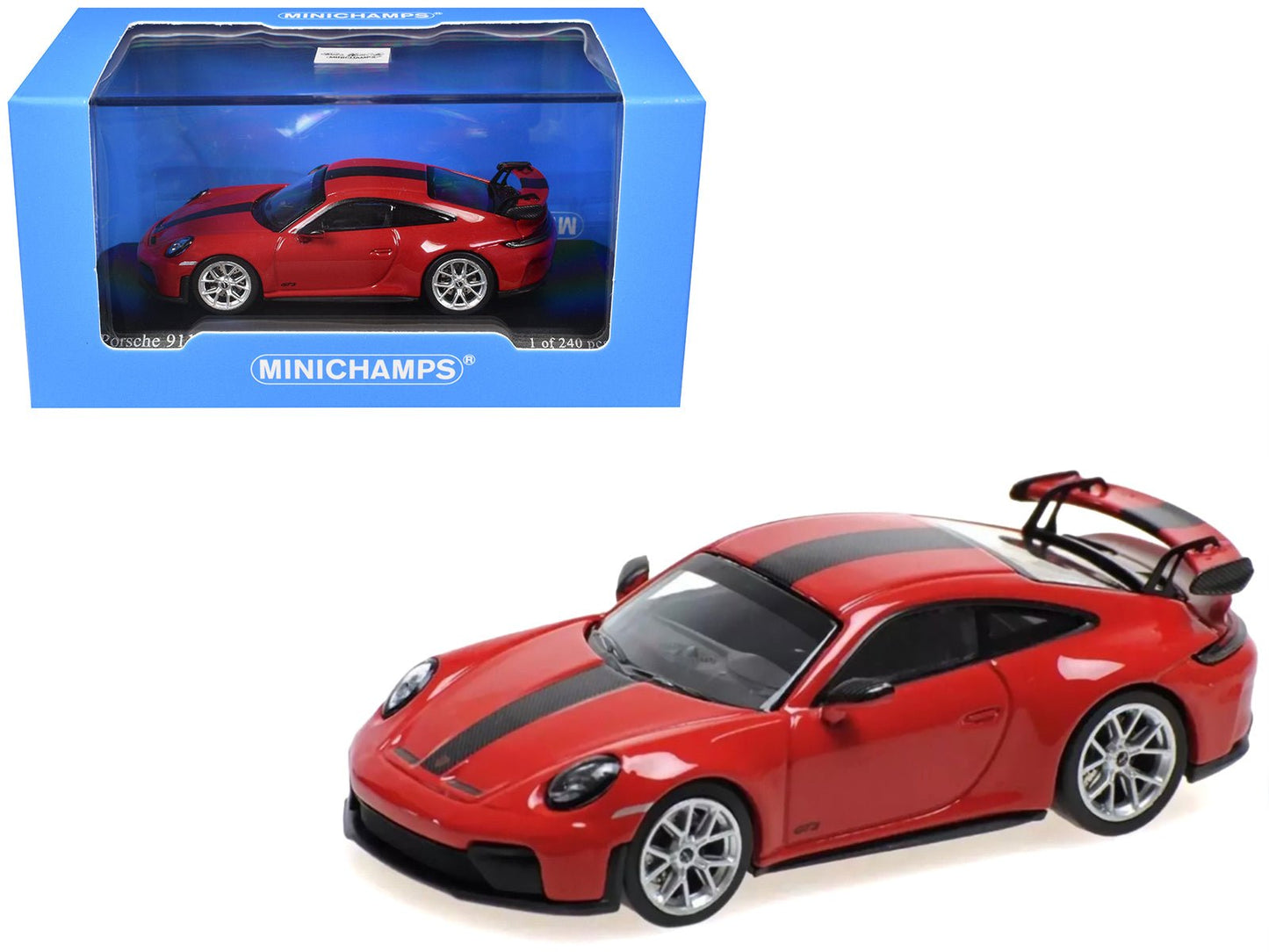 2025 Porsche 911 (992.2) GT3 Weissach Package Red with Carbon Stripe Limited Edition to 240 pieces Worldwide 1/64 Diecast Model Car by Minichamps  free shipping USA