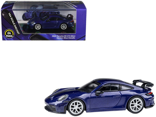 2025 Porsche 911 GT3 (992.2) Gentian Blue Metallic with Carbon Stripe 1/64 Diecast Model Car by Paragon Models  free shipping USA