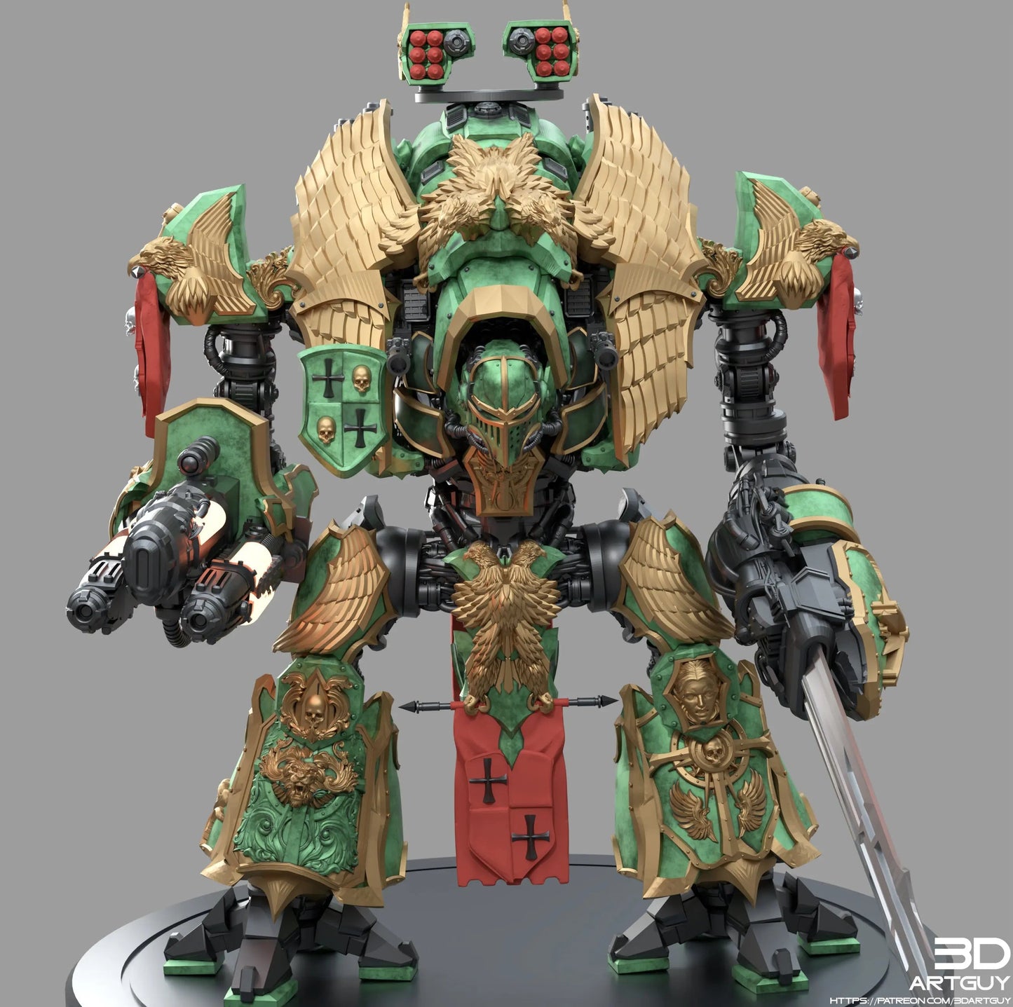 Medieval Mech Knight by 3DArtGuy 32mm scale, 50, 180mm, Miniature War Gaming Figure