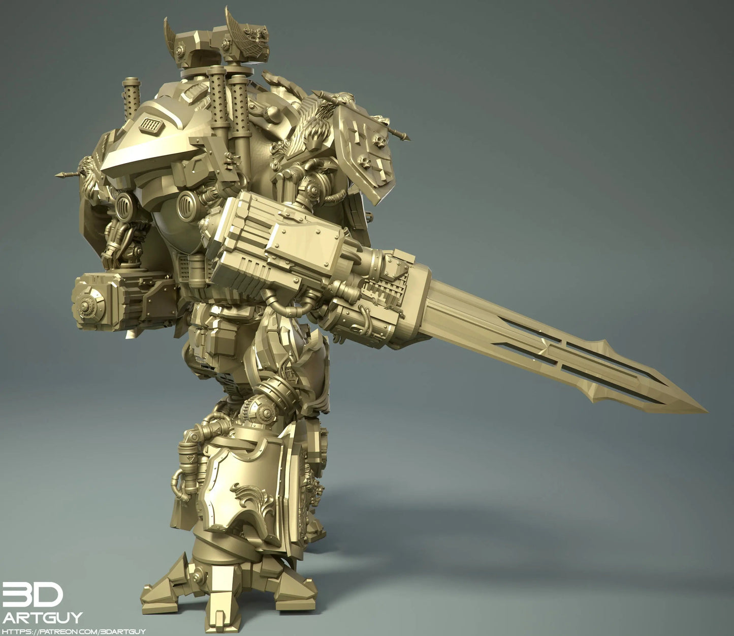 Medieval Mech Knight by 3DArtGuy 32mm scale, 50, 180mm, Miniature War Gaming Figure