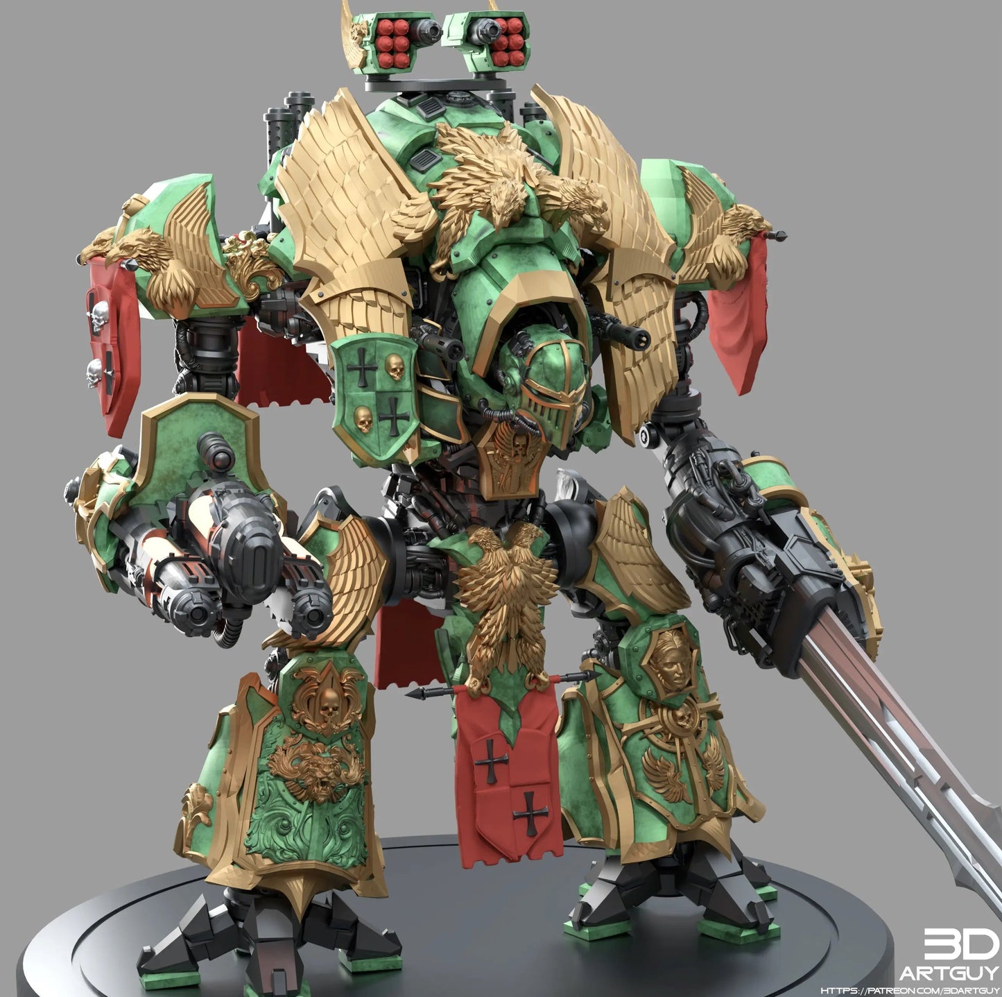 Medieval Mech Knight by 3DArtGuy 32mm scale, 50, 180mm, Miniature War Gaming Figure