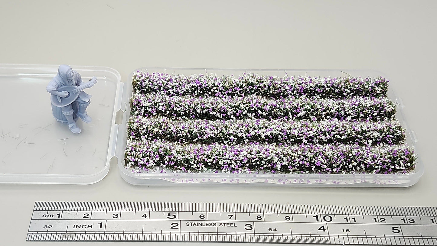 JHT - Lavender Strip Flower Cluster - Self Adhesive Grass Tufts - 8mm height x 108mm long 4per pack