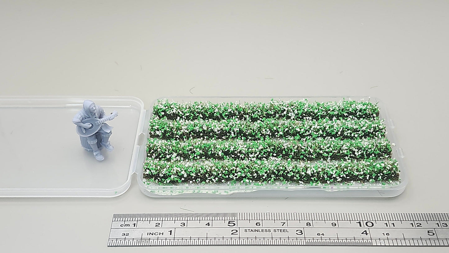 JHT - Snowflake Green Strip Flower Cluster - Self Adhesive Grass Tufts - 8mm height x 108mm long 4per pack