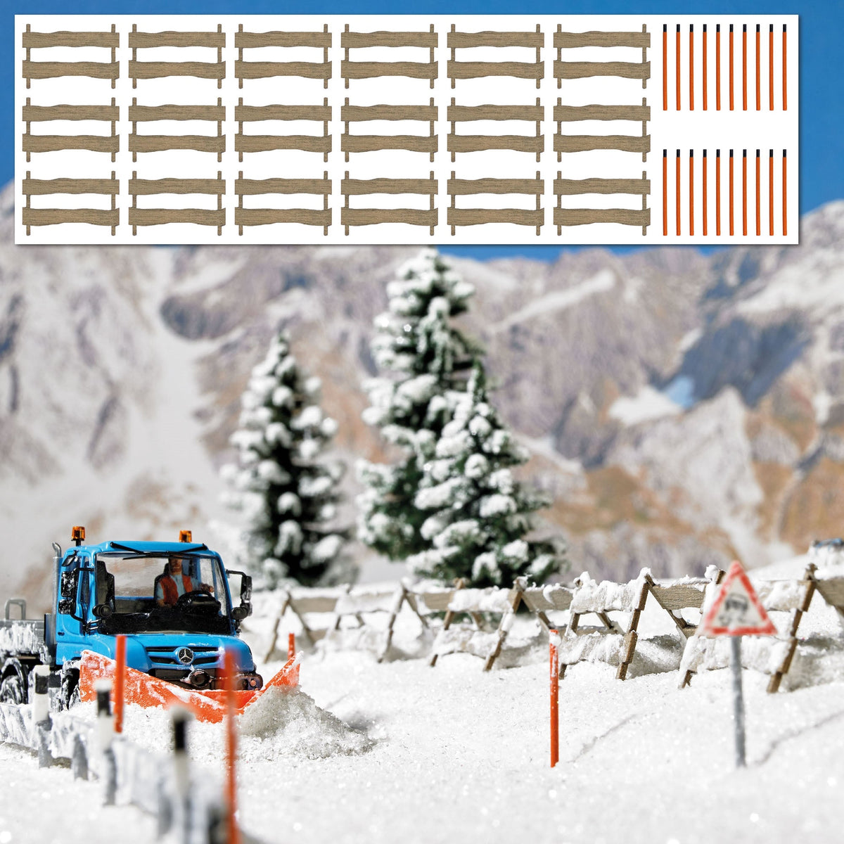 Busch 1120 HO Scale Snow Fences & Marker Poles, Wood Kit