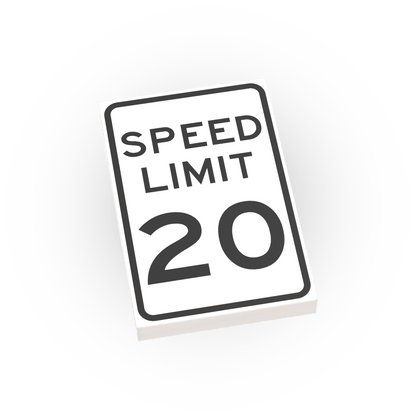 20 MPH Speed Limit Street Sign - Custom Printed 2x3 Tile - Made Using LEGO® Parts