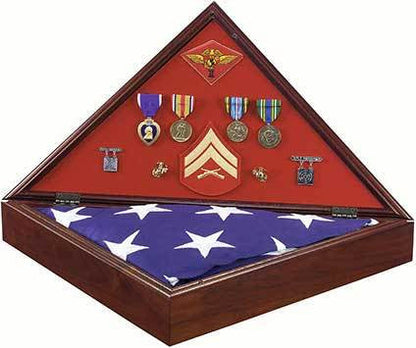 Marine Corps Military Shadow Box AMERICAN MADE Flag Case Brass Marines Logo