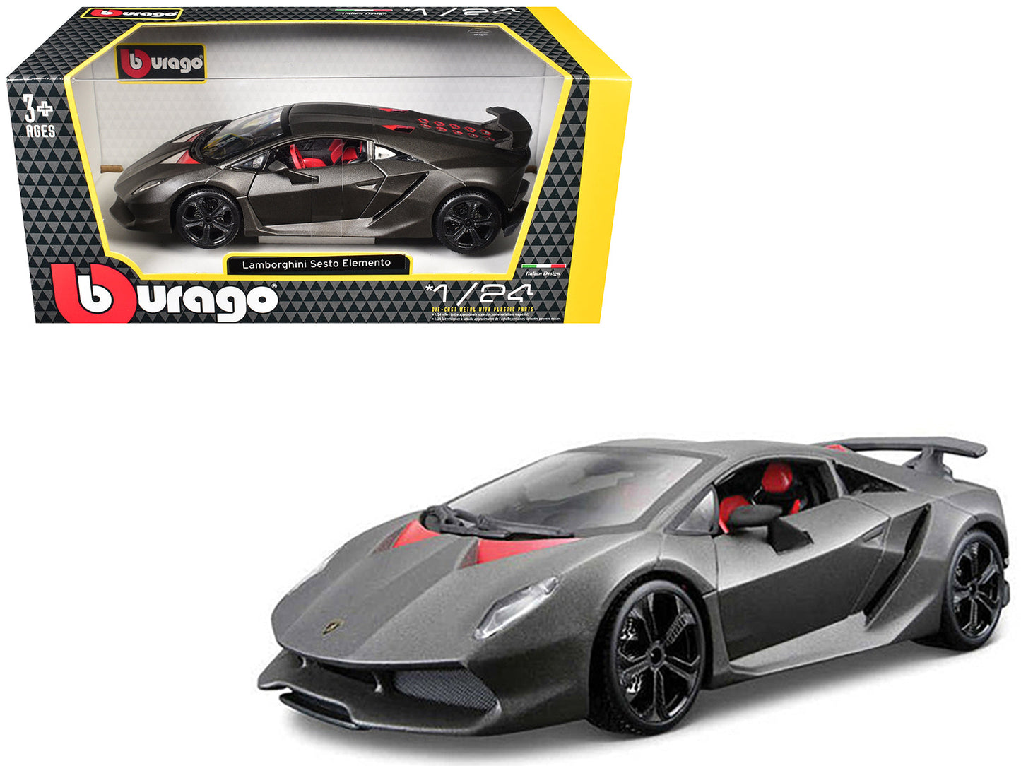 Lamborghini Sesto Elemento Matt Grey 1/24 Diecast Car Model by Bburago  free shipping USA