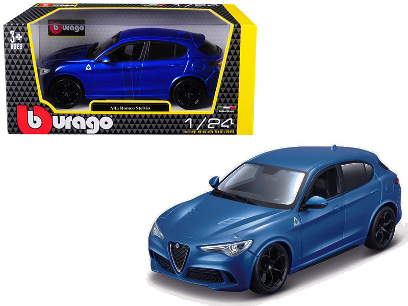 Alfa Romeo Stelvio Quadrifoglio Blue 1/24 Diecast Model Car by Bburago  free shipping USA