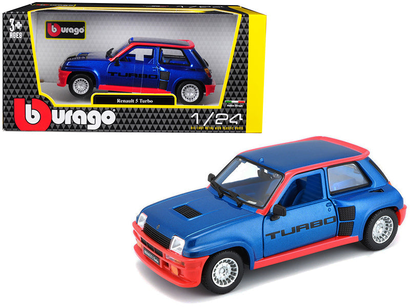 Renault 5 Turbo Metallic Blue with Red Accents 1/24 Diecast Model Car by Bburago  free shipping USA
