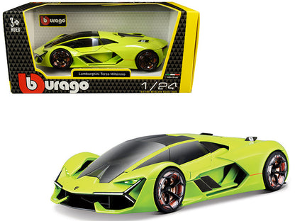 Lamborghini Terzo Millennio Lime Green with Black Top and Carbon Accents 1/24 Diecast Model Car by Bburago  free shipping USA