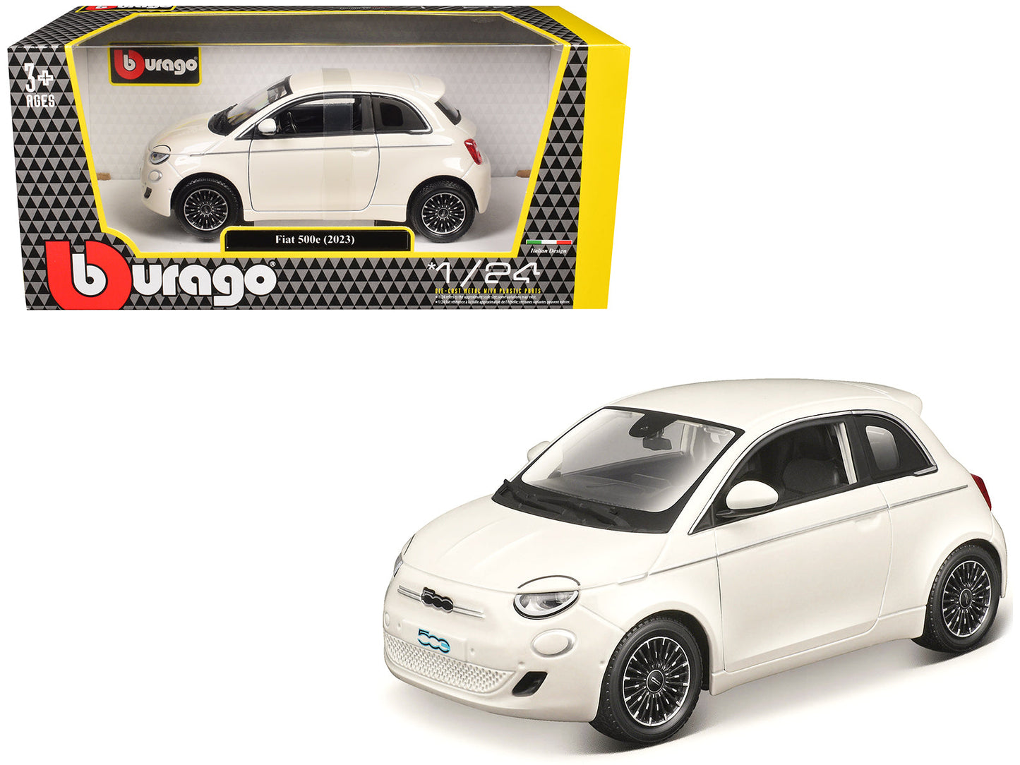 2023 Fiat 500e White 1/24 Diecast Model Car by Bburago  free shipping USA