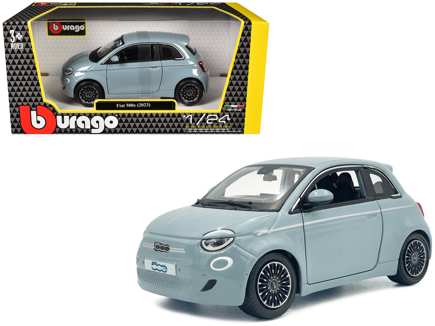 2023 Fiat 500e Light Blue 1/24 Diecast Model Car by Bburago  free shipping USA