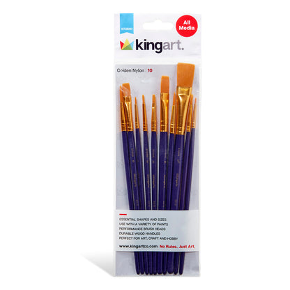 Studio Mixed Media Gold Nylon Brush Set – 10 pc