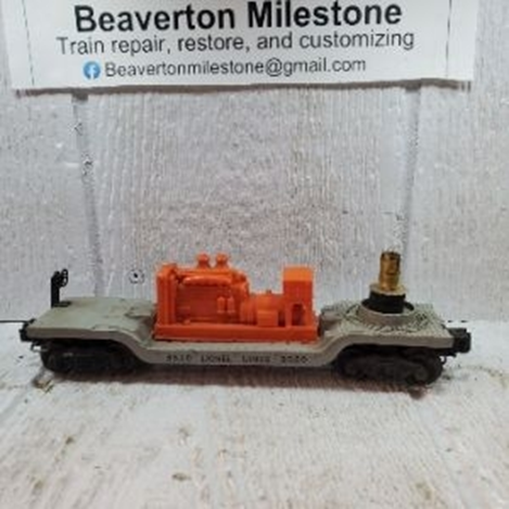 LIONEL SEARCHLIGHT CAR, ORANGE GENERATOR, 54-56 (D) GRAY-PAINTED ORANGE PLASTIC SEARCHLIGHT