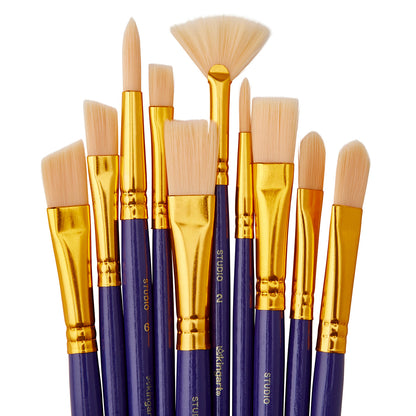 Studio Mixed Media Synthetic White Bristle Brush Set - 10 pc