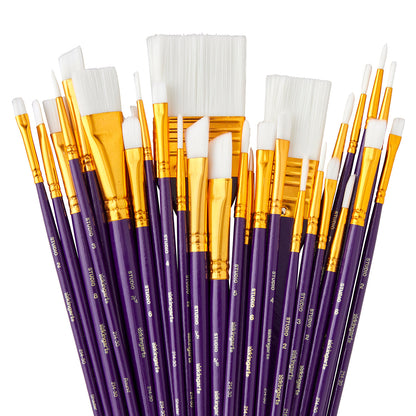 Studio White Nylon Brush Set - Acrylic & Watercolor - 30 pc