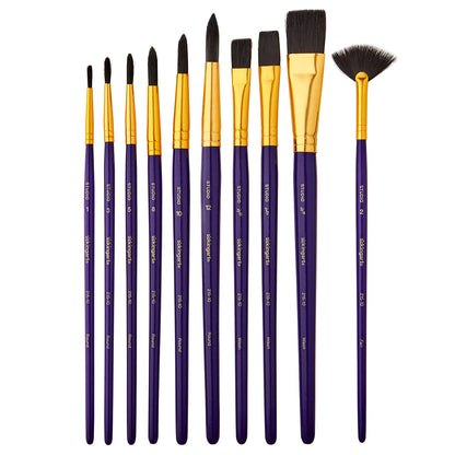 Studio Black Nylon Brush Set - Acrylic & Watercolor - 10 pc
