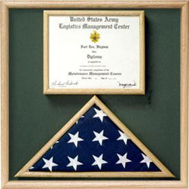 Flag and Certificate Display Case from Original Uniform Fabrics, Oak wood Finish