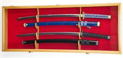 2 Sword Display Case Cabinet Stand Holder Wall Rack Box - Oak Lockable w/ 98% UV Protection