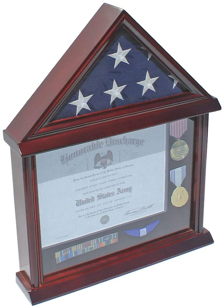 Flag Display Case Shadow Box Frame for 3'x5' Flown Flag (Not for a Casket Draped Flag),Mahogany Finish