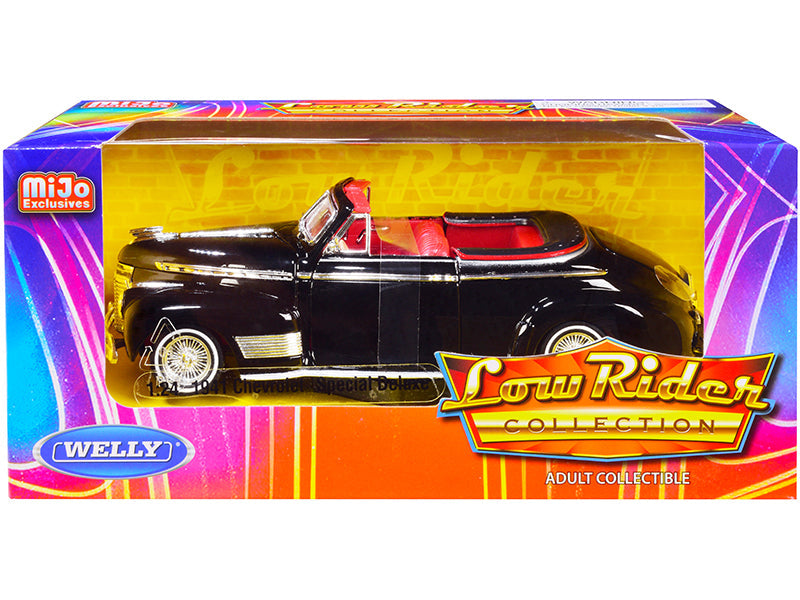 1941 Chevrolet Special Deluxe Convertible Black with Red Interior "Low Rider Collection" 1/24 Diecast Model Car by Welly  free shipping USA