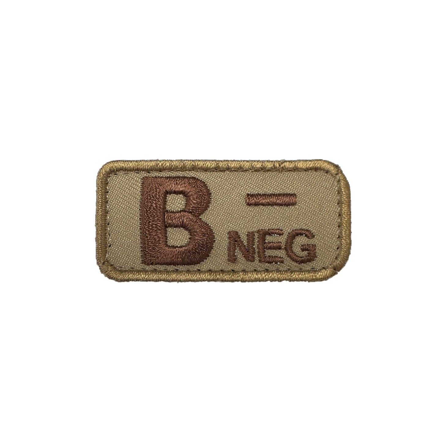 B- Blood Type Patch Desert  W/ Brown Letters W/ Hook Fastener