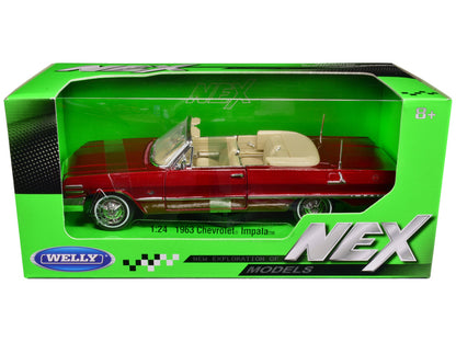 1963 Chevrolet Impala Convertible Red Metallic "NEX Models" 1/24 Diecast Model Car by Welly  free shipping USA