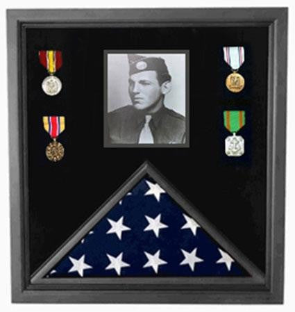 Flag Connections Military Photo Flag and Medal Display Case, Black Frame