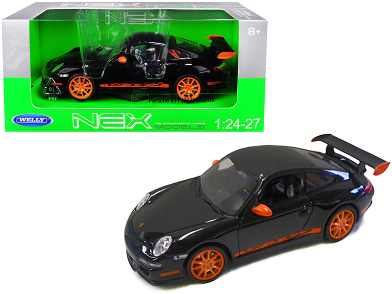 Porsche 911 (997) GT3 RS Black with Orange Accents 1/24-1/27 Diecast Model Car by Welly  free shipping USA