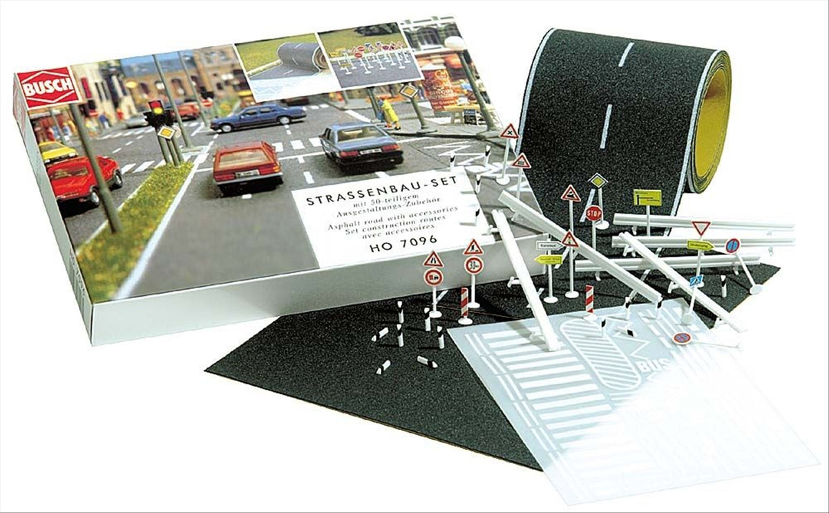 Busch 7096 HO Scale Road Construction Set with Signs & Mat