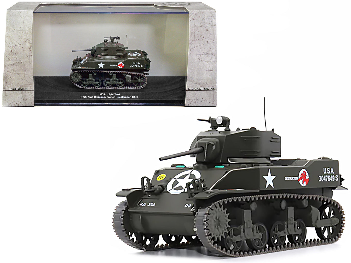 M5A1 Light Tank #16 "Destruction" "U.S.A. 37th Tank Battalion France September 1944" 1/43 Diecast Model by AFVs of WWII  free shipping USA