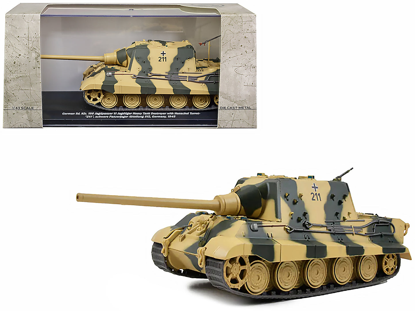 German Sd. Kfz. 186 Jagdpanzer VI Jagdtiger Heavy Tank Destroyer #211 with Henschel Turret "Schwere Panzerjager Abteilung 512 Germany 1945" 1/43 Diecast Model by AFVs of WWII  free shipping USA