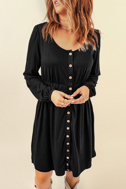 Julianna Button Up High Waist Long Sleeve Dress by Poppy Lee Lane