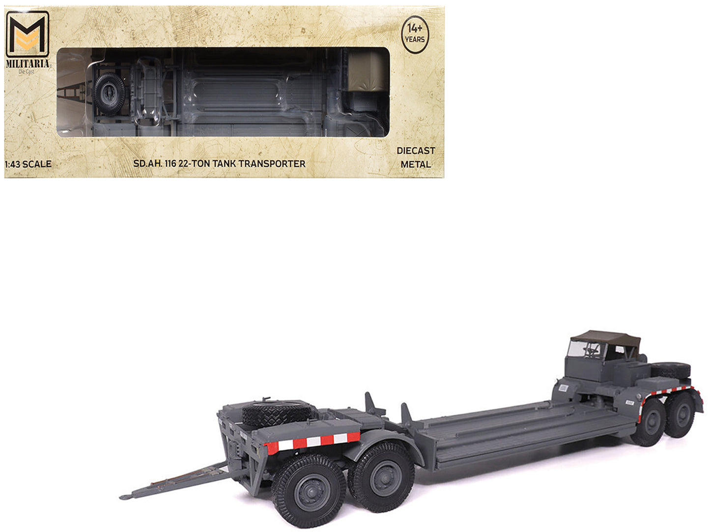 SD.AH. 116 22-Ton Tank Transporter Gray "German Army" 1/43 Diecast Model by Militaria Die Cast  free shipping USA