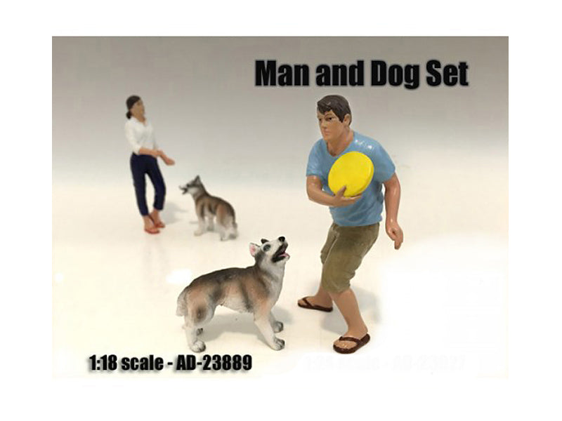 Man and Dog 2 Piece Figure Set For 1:18 Scale Models by American Diorama  free shipping USA