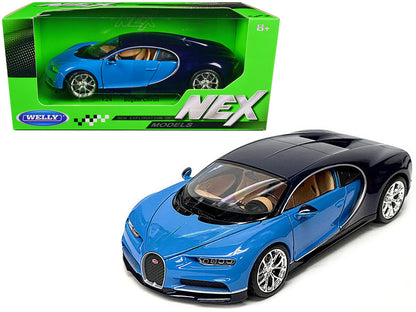 Bugatti Chiron Blue and Dark Blue Two-Tone "NEX Models" Series 1/24 Diecast Model Car by Welly  free shipping USA