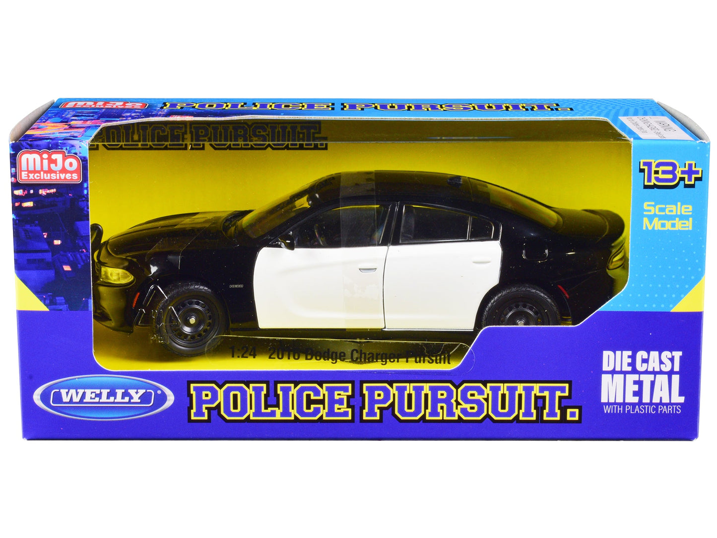 2016 Dodge Charger Pursuit Police Interceptor Black and White Unmarked "Police Pursuit" Series 1/24 Diecast Model Car by Welly  free shipping USA