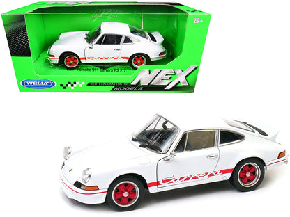 Porsche 911 Carrera RS 2.7 White with Red Stripes "NEX Models" 1/24 Diecast Model Car by Welly  free shipping USA