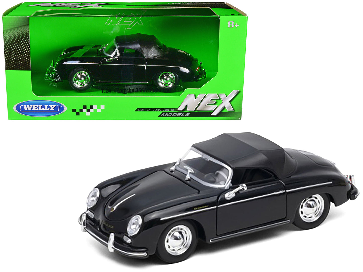 Porsche 356A Speedster Soft Top Black "NEX Models" Series 1/24 Diecast Model Car by Welly  free shipping USA