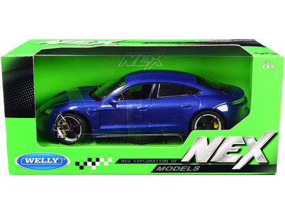 Porsche Taycan Turbo S Blue Metallic "NEX Models" 1/24 Diecast Model Car by Welly  free shipping USA