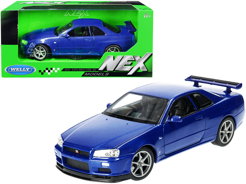 Nissan Skyline GT-R (R34) RHD (Right Hand Drive) Blue Metallic "NEX Models" 1/24 Diecast Model Car by Welly  free shipping USA