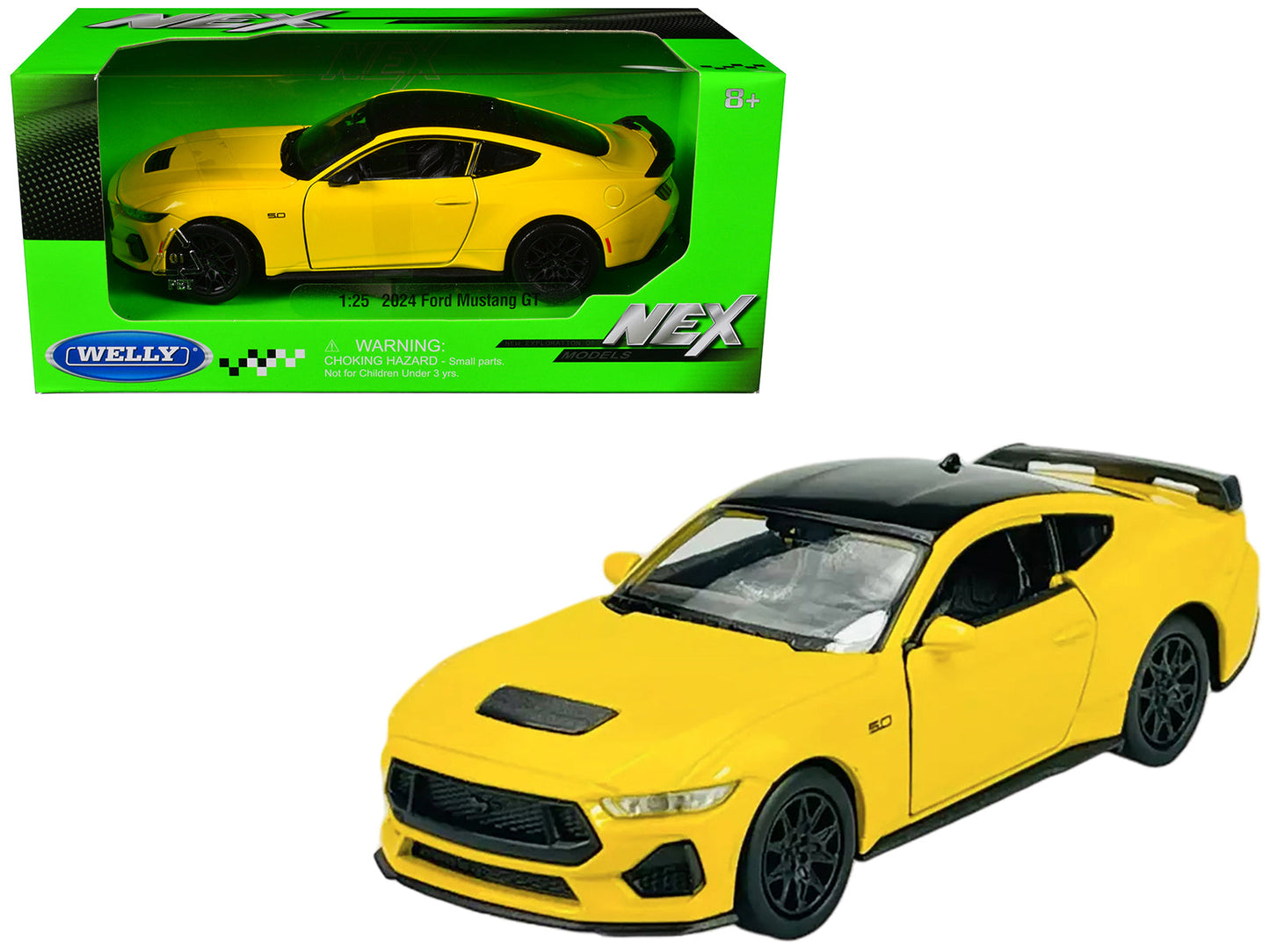 2024 Ford Mustang GT 5.0 Yellow with Black Top "NEX Models" Series 1/25 Diecast Model Car by Welly  free shipping USA