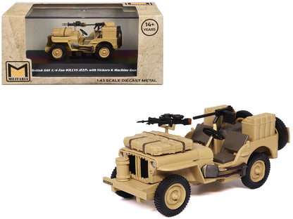 British SAS 1/4-Ton Willys Jeep with Vickers K Machine Gun Desert Sand "British Royal Army" 1/43 Diecast Model by Militaria Die Cast  free shipping USA