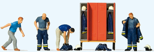 Preiser 10642 HO Scale Preparing For Fire Run 4 Figures, Lockers