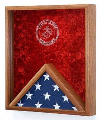 Flags Connections Marine Corps Flag Medal Display Case,USMC Flag Case - Solid Oak