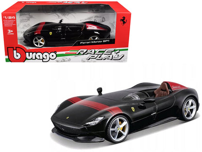 Ferrari Monza SP1 Black Metallic with Red Stripes "Race & Play" Series 1/24 Diecast Model Car by Bburago  free shipping USA