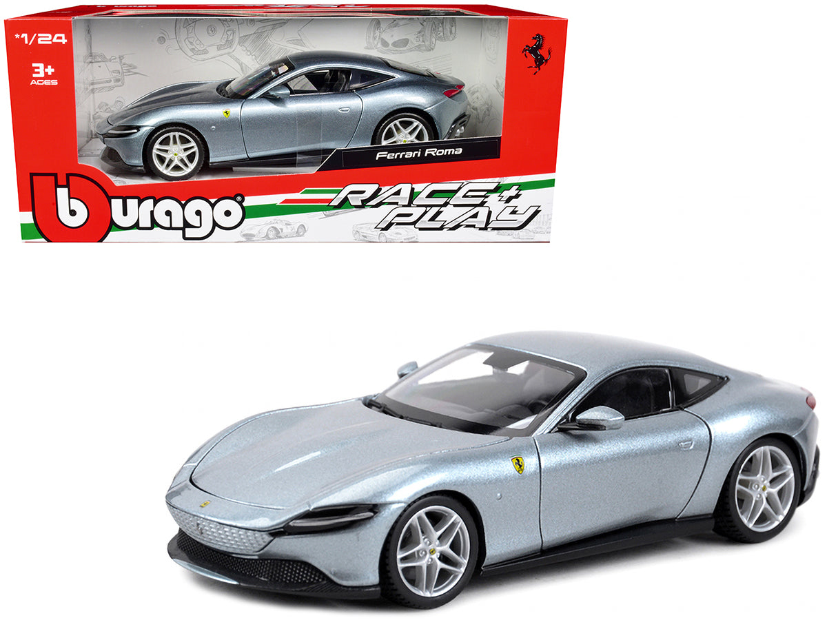 Ferrari Roma Gray Metallic "Race + Play" Series 1/24 Diecast Model Car by Bburago  free shipping USA