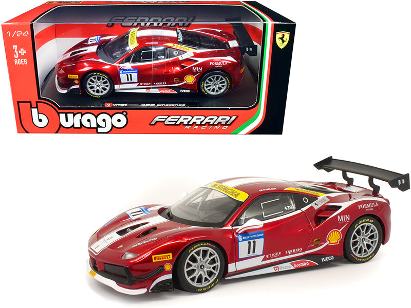 Ferrari 488 Challenge #11 Candy Red with White Stripes "Ferrari Racing" 1/24 Diecast Model Car by Bburago  free shipping USA
