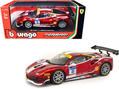 Ferrari 488 Challenge #11 Candy Red with White Stripes "Ferrari Racing" 1/24 Diecast Model Car by Bburago  free shipping USA