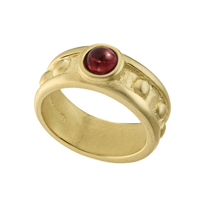 Vintage Ring 1970s Sapphire Cabocon Glass Ring 18k Brushed Gold September Birthstone #R3095 by PVD Vintage Jewelry
